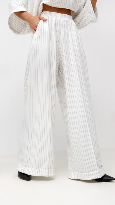 MISS CITY OFFICIAL Damskie Spodnie Striped Pattern (biały)