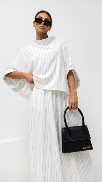 MISS CITY OFFICIAL Damska Bluzka Striped Pattern Kimono (biały)