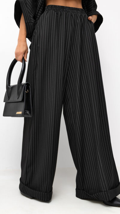 MISS CITY OFFICIAL Damskie Spodnie Striped Pattern (czarny)