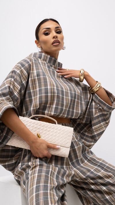 MISS CITY OFFICIAL Damska Bluzka Grid Pattern Kimono (beż)