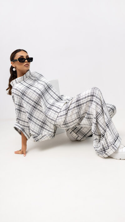 MISS CITY OFFICIAL Damska Bluzka Grid Pattern Kimono (biały)