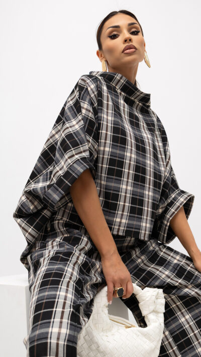MISS CITY OFFICIAL Damska Bluzka Grid Pattern Kimono (czarny)