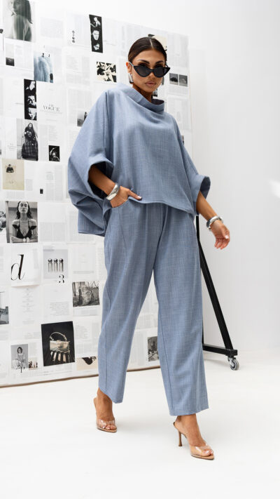 MISS CITY OFFICIAL Damska Bluzka Kimono Texture (błękitny)