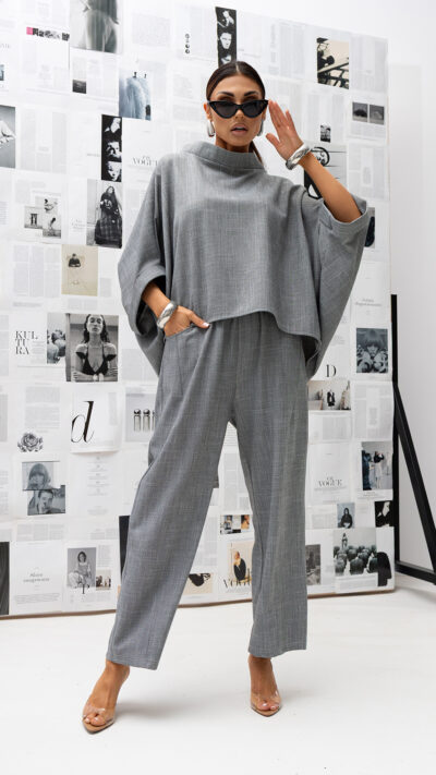 MISS CITY OFFICIAL Damska Bluzka Kimono Texture (szary)