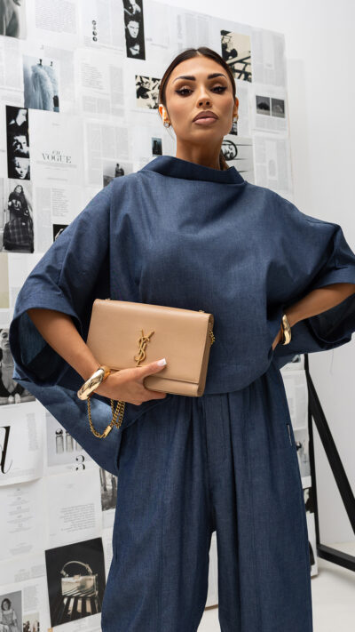 MISS CITY OFFICIAL Damska Bluzka Kimono Jeans (ciemny jeans)