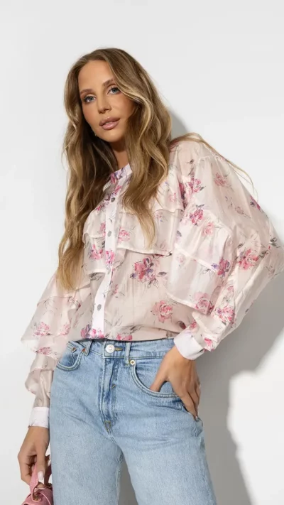 SIMPLICITY Koszula Roma - print kwiat (puder róż)