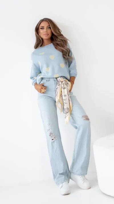 SIMPLICITY Sweter wzór serca (błękit-żółty)