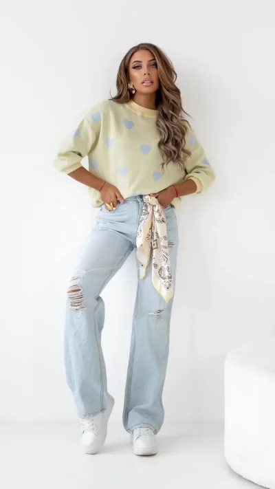 SIMPLICITY Sweter wzór serca (żółty-błękit)