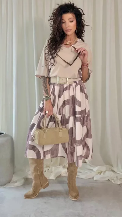 ZELE Sukienka z falbanami model 3741 (beżowa)