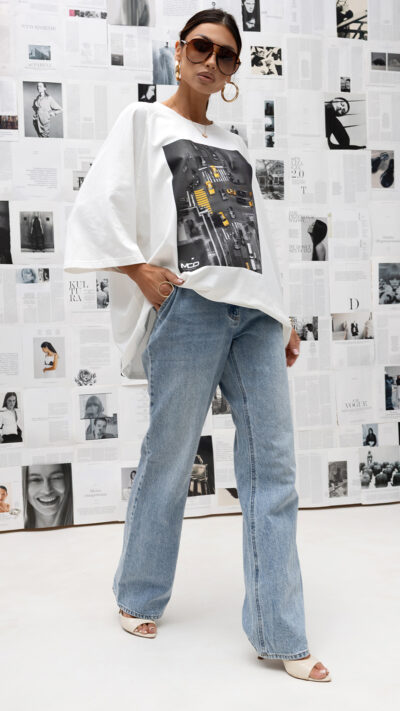 MISS CITY OFFICIAL Damski t-shirt Oversize Crossroads (biały)