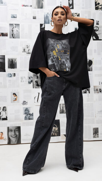 MISS CITY OFFICIAL Damski t-shirt Oversize Crossroads (czarny)