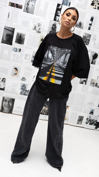 MISS CITY OFFICIAL Damski T-shirt City Urban Frame (czarny)