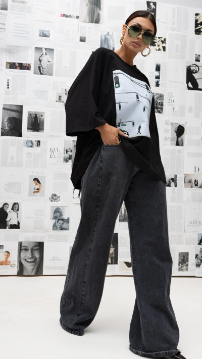 MISS CITY OFFICIAL Damski T-shirt Crosswalk Signal (czarny)