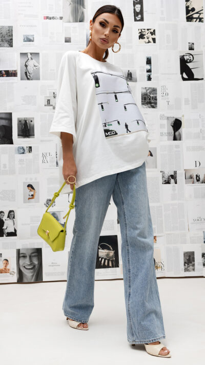 MISS CITY OFFICIAL Damski T-shirt Crosswalk Signal (biały)