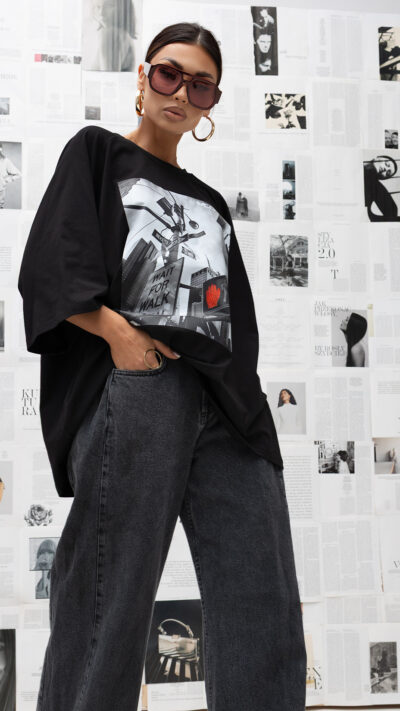 MISS CITY OFFICIAL Damski T-shirt Wait For Walk Signal (czarny)