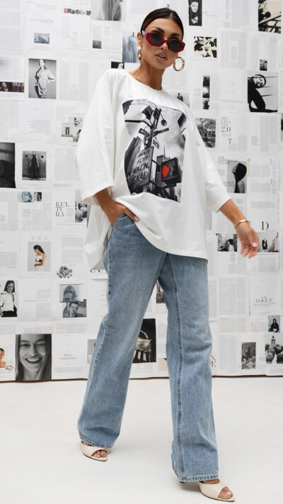 MISS CITY OFFICIAL Damski T-shirt Wait For Walk Signal (biały)