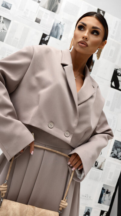 MISS CITY OFFICIAL Damski żakiet stójka Soft Aura (ciemny beż)