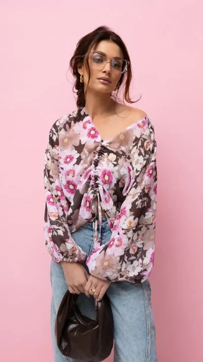 CARMEL Koszula z lnem RITA (róż, brąz)