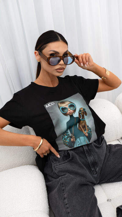 MISS CITY OFFICIAL Damski T-Shirt Puppy (czarny)