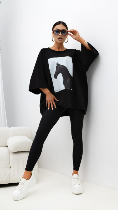 MISS CITY OFFICIAL Damski T-shirt Horse (czarny)