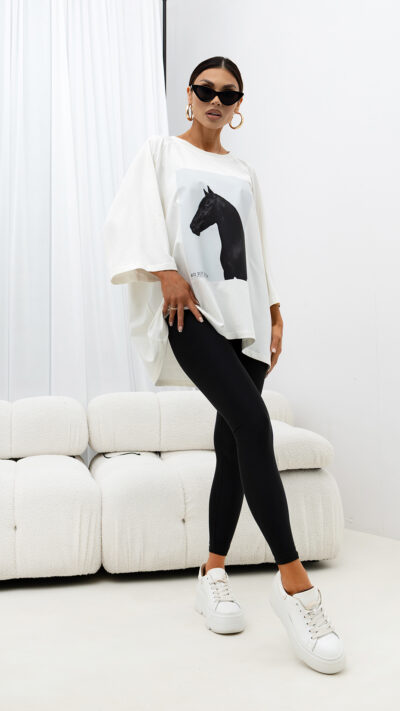 MISS CITY OFFICIAL Damski T-shirt Horse (biały)