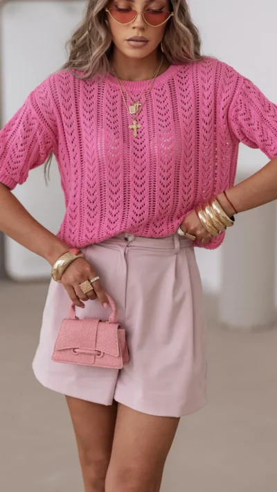 SimpliCity Sweter ażurowy Judie (cukierkowy róż)