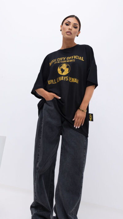 MISS CITY OFFICIAL Damski T-shirt Urban Globe (czarny)
