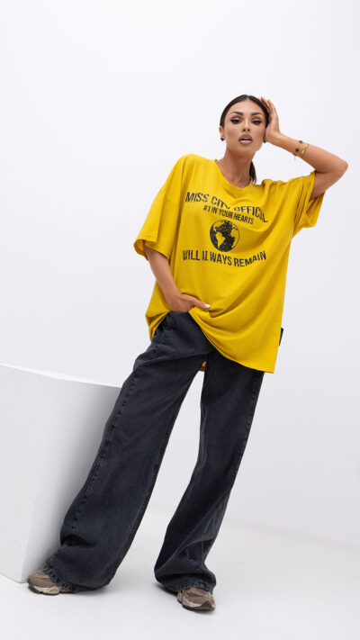 MISS CITY OFFICIAL Damski T-shirt Urban Globe (żołty)