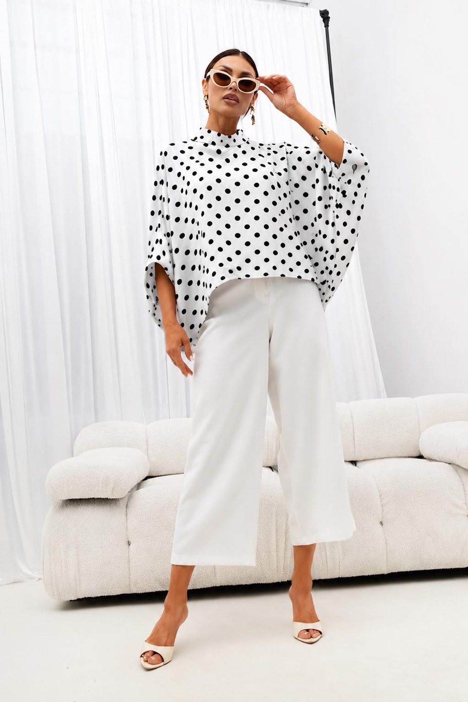 mco Damska Bluzka Kimono Grochy bialy 1