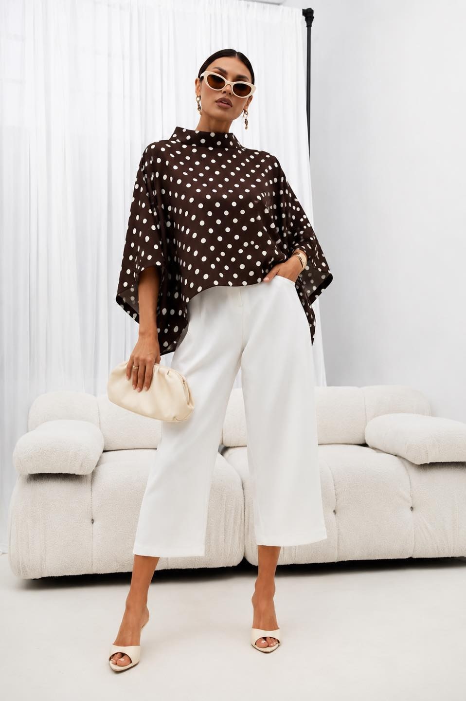 mco Damska Bluzka Kimono Grochy brazowy 1