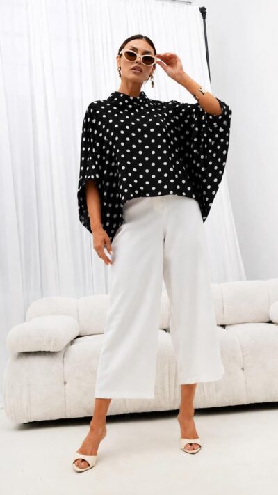 MISS CITY OFFICIAL Damska Bluzka Kimono Grochy (czarny)