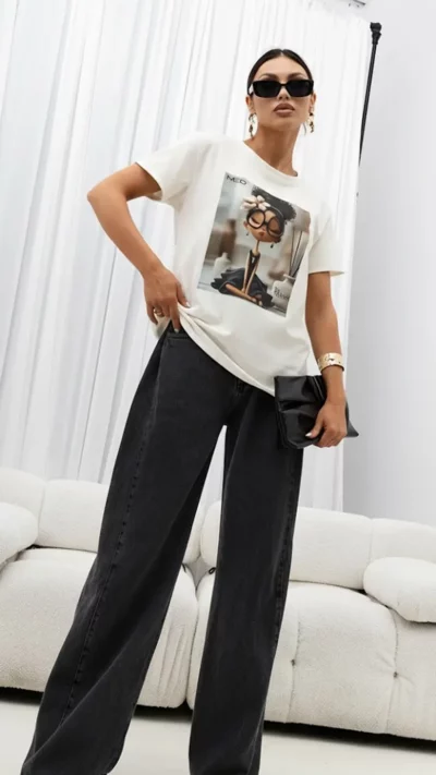 MISS CITY OFFICIAL Damski T-Shirt Glam Joga (biały)