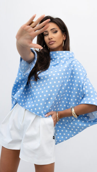 MISS CITY OFFICIAL Damska Bluzka Kimono Grochy (niebieski)