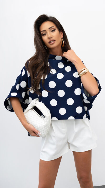 MISS CITY OFFICIAL Damska Bluzka Kimono Big Dot (granatowo-biały)