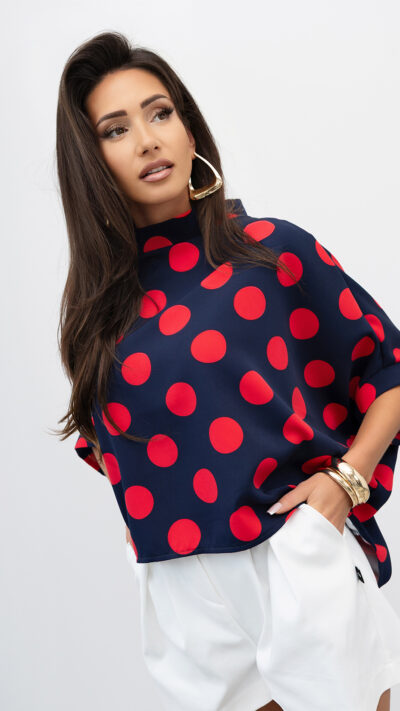 MISS CITY OFFICIAL Damska Bluzka Kimono Big Dot (granatowo-czerwony)