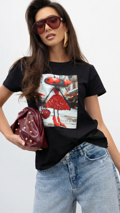 MISS CITY OFFICIAL Damski T-Shirt Ladybag (czarny)