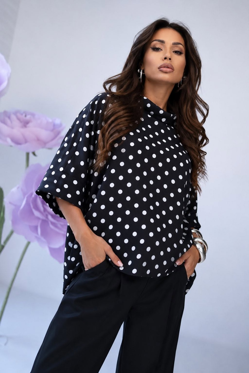 mco damski tshirt kimono dot czarny 1